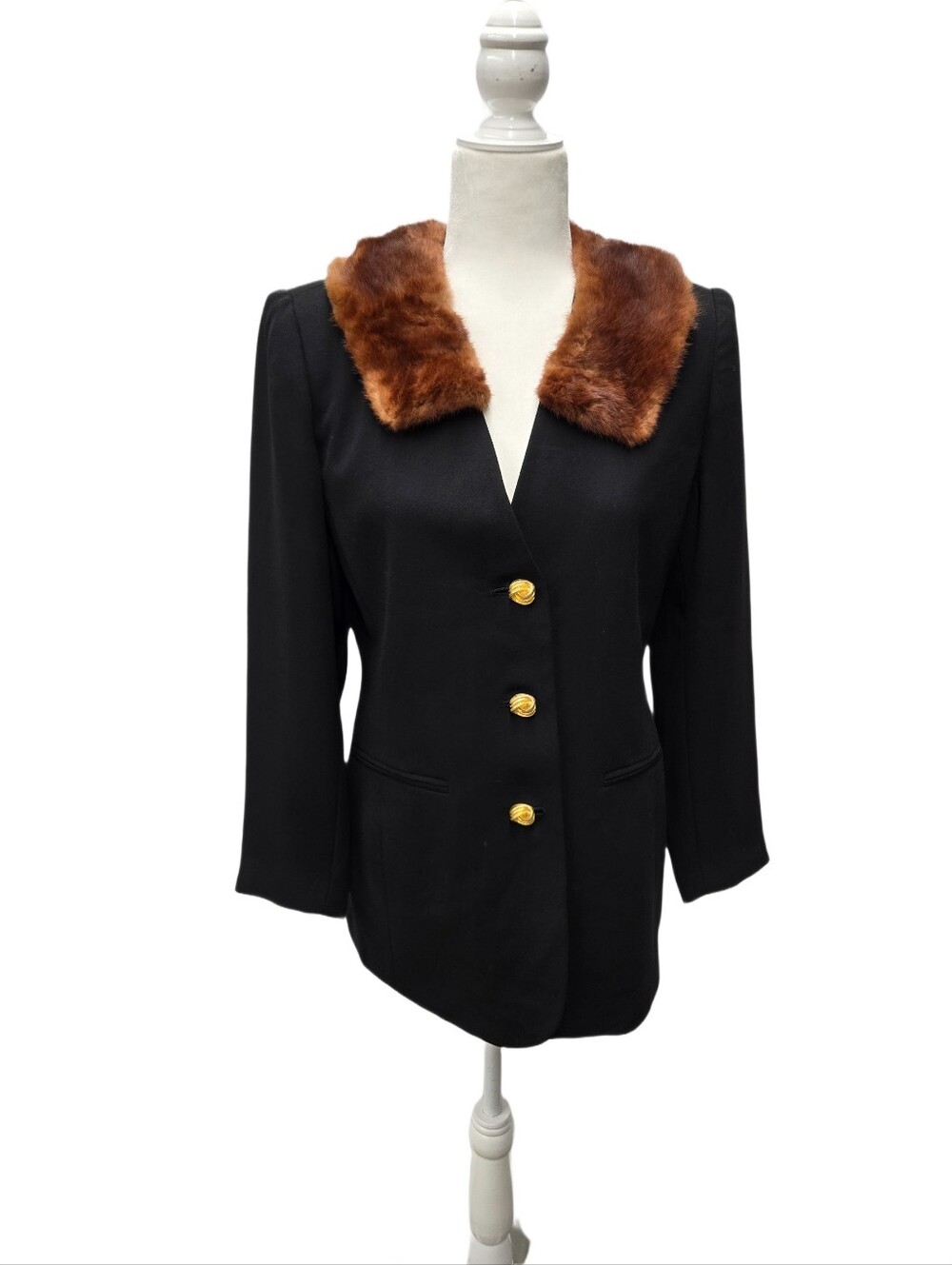 Vintage Le Suit Black Blazer with Fur Collar